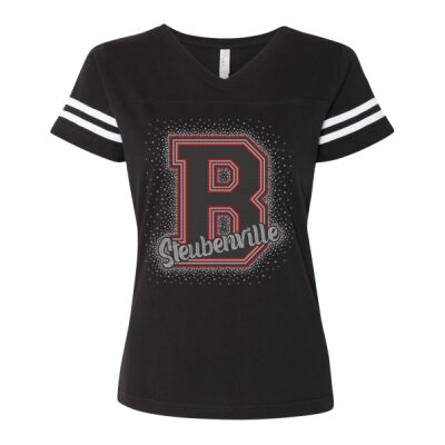 B with Steubenville with OPTIONAL name and number - Women's Football V-Neck Fine Jersey Tee Thumbnail